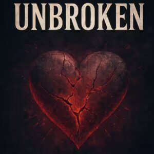 Phantom Clone Unbroken album banner featuring a cracked but glowing red heart symbolising strength, healing, and unbreakable love.