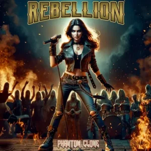 Phantom Clone Rebellion album banner featuring fiery rock imagery symbolising power, freedom, and defiance.